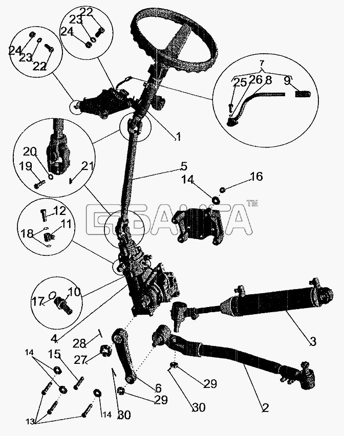 МАЗ МАЗ-6303 (2005) Схема Установка рулевой колонки и рулевого